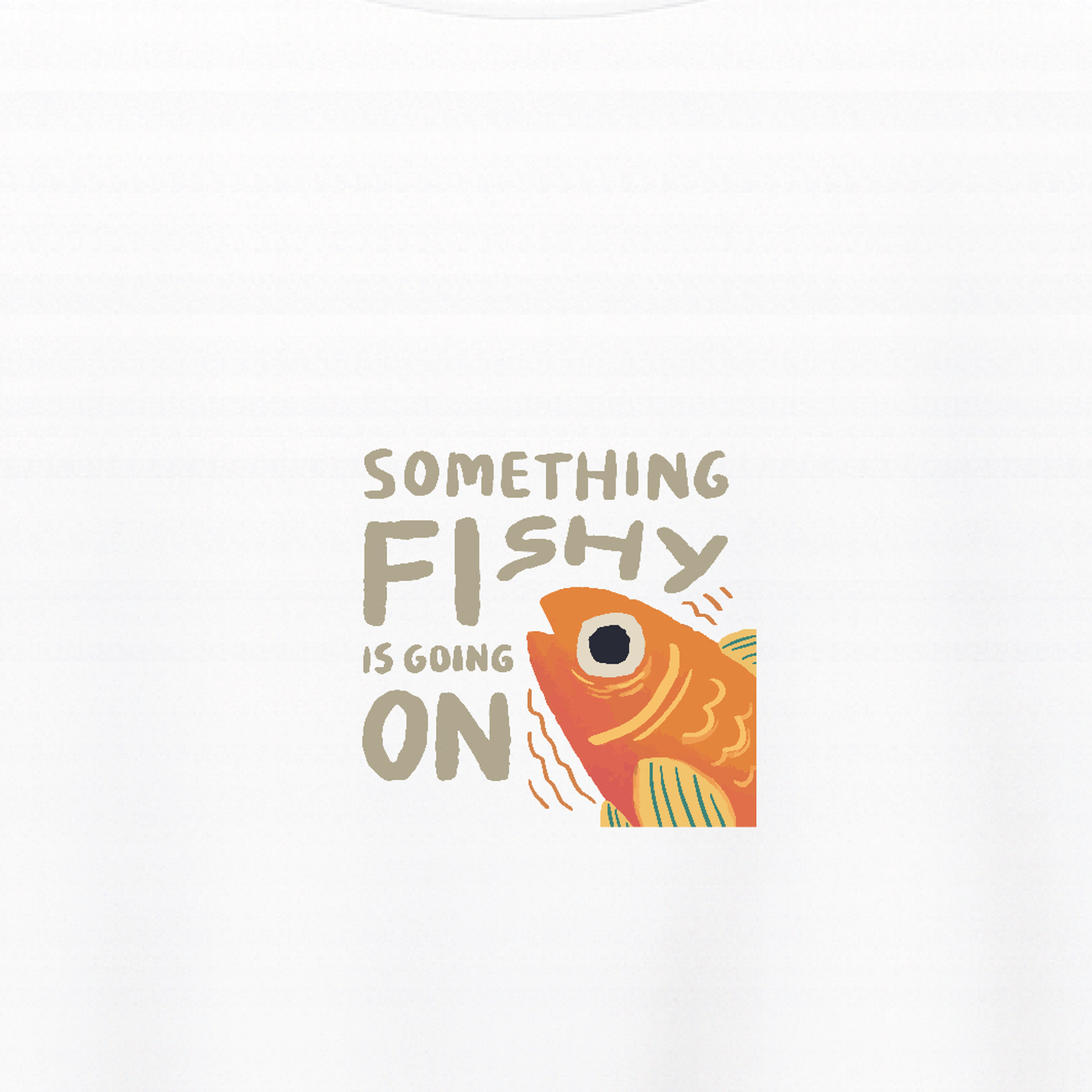 نمای نزدیک طرح تیشرت سفید طرح نوشته و ماهی کد 3